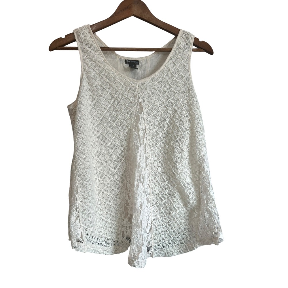 New Directions Petite White Lace Overlay V Neck Sleeveless Tank Top PM